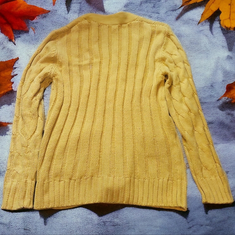 Women's Mustard Cable Knit Cardigan - Picture 3 of 6